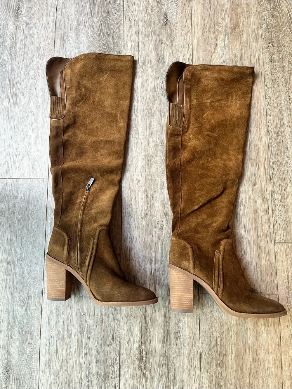 Vince Camuto Chestnut Brown Suede Over-the-Knee Block Heel Boots